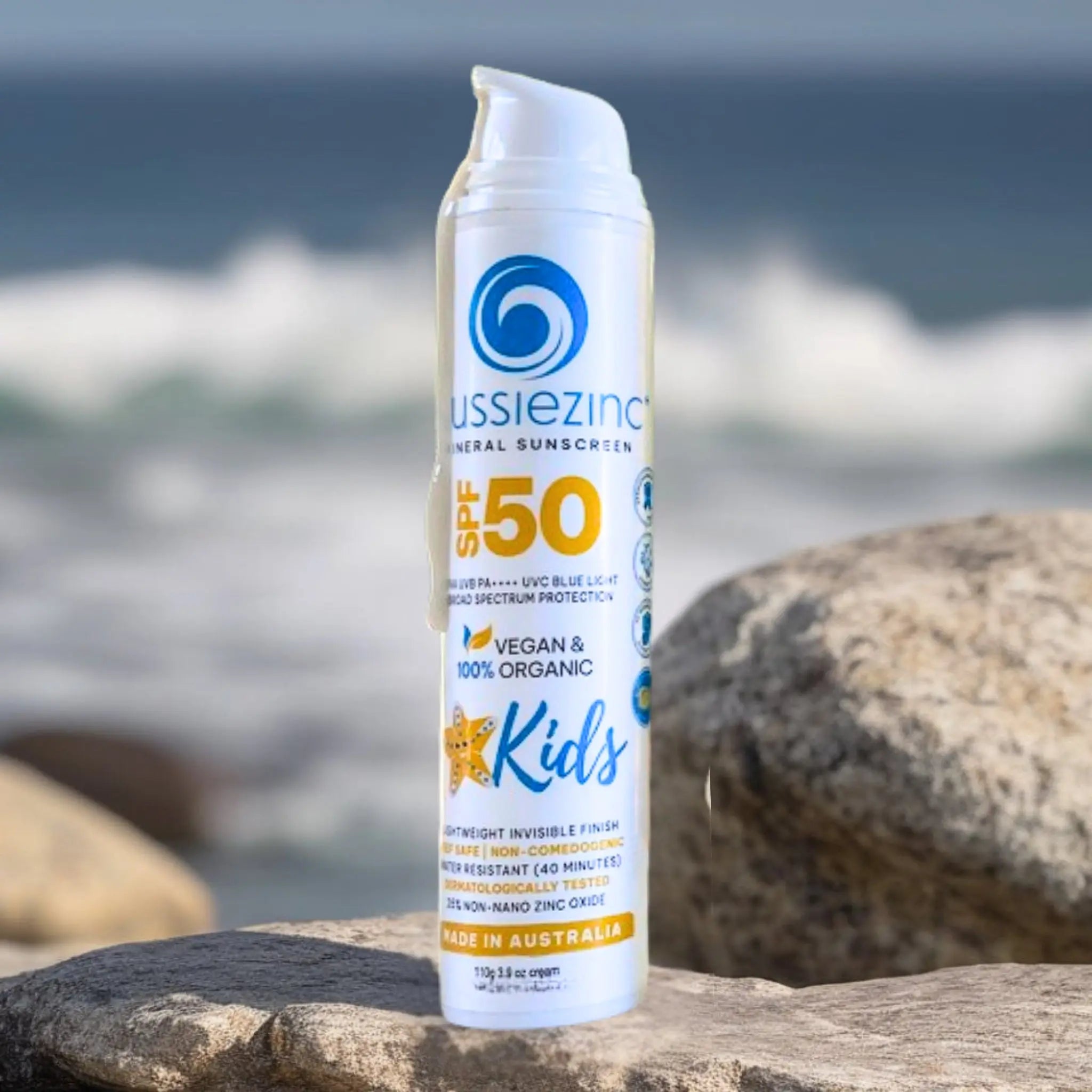 Kids SPF50+ Organic Mineral Zinc Sunscreen - AussieZinc Mineral Sunscreen