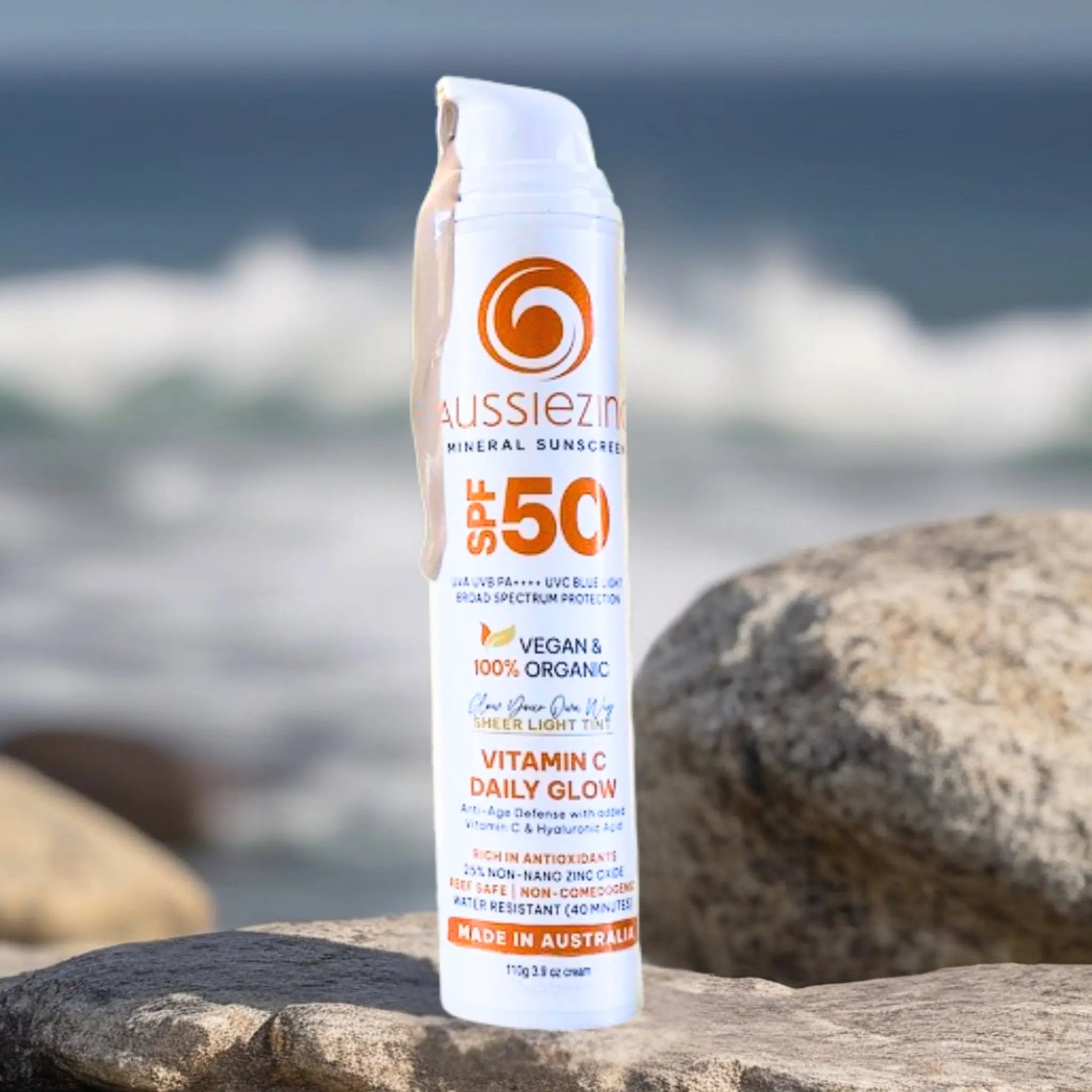 Anti-Aging Vitamin C Daily Glow SPF50+ Organic Mineral Zinc Sunscreen - AussieZinc Mineral Sunscreen