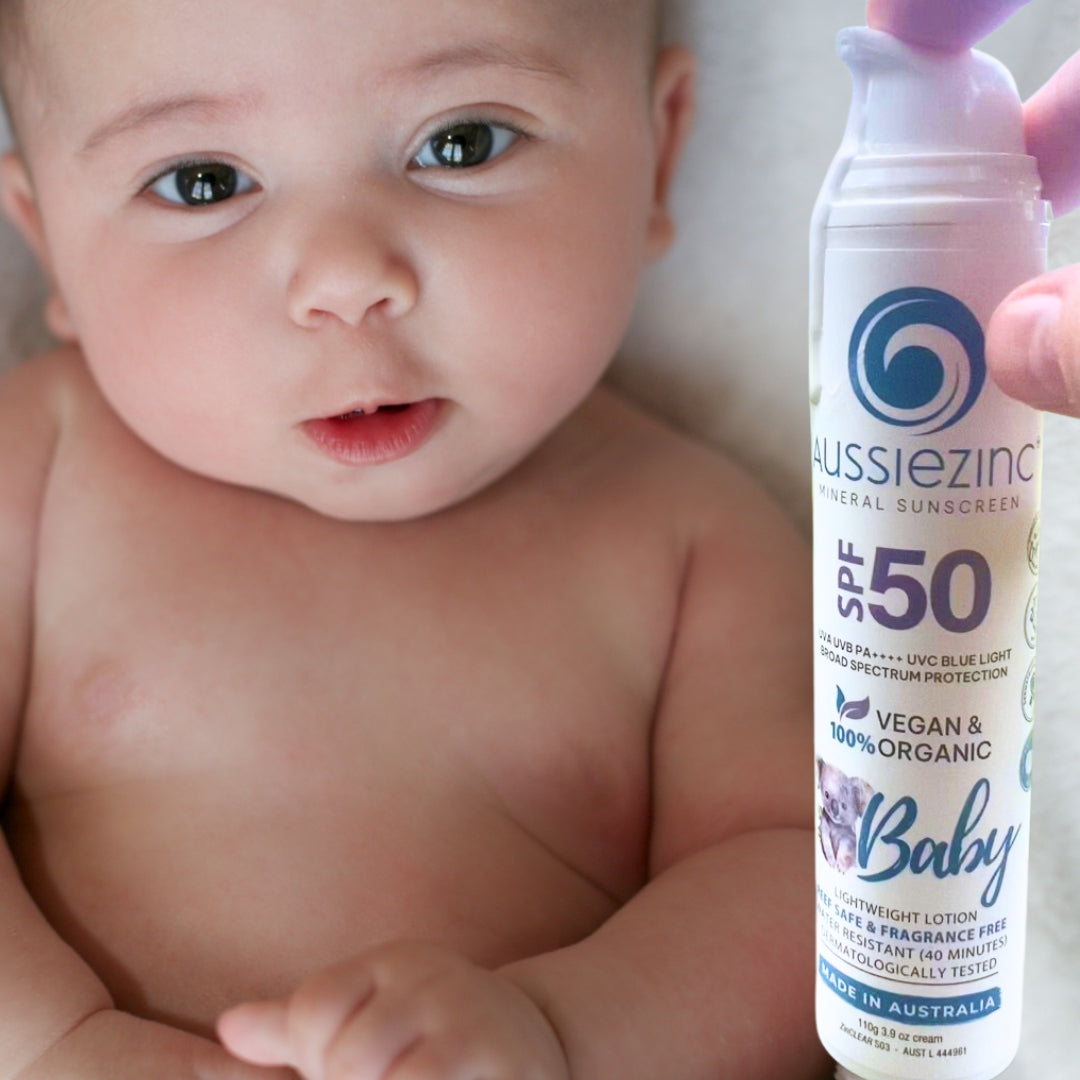 Baby SPF50+ Organic Mineral Zinc Sunscreen - Fragrance Free - AussieZinc Mineral Sunscreen