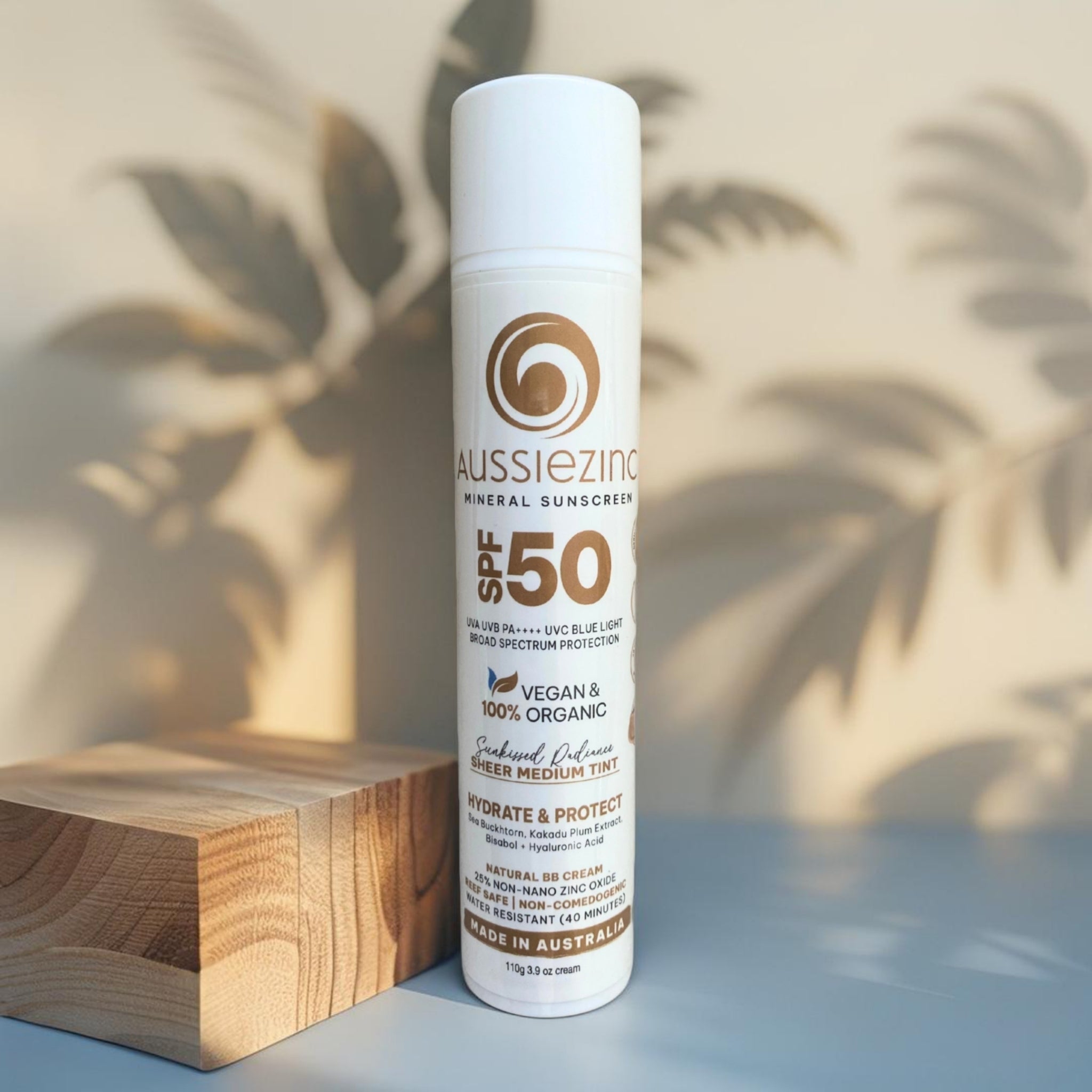 Sheer Medium Tint SPF50+ Hydrating Organic Mineral Zinc Sunscreen BB Cream