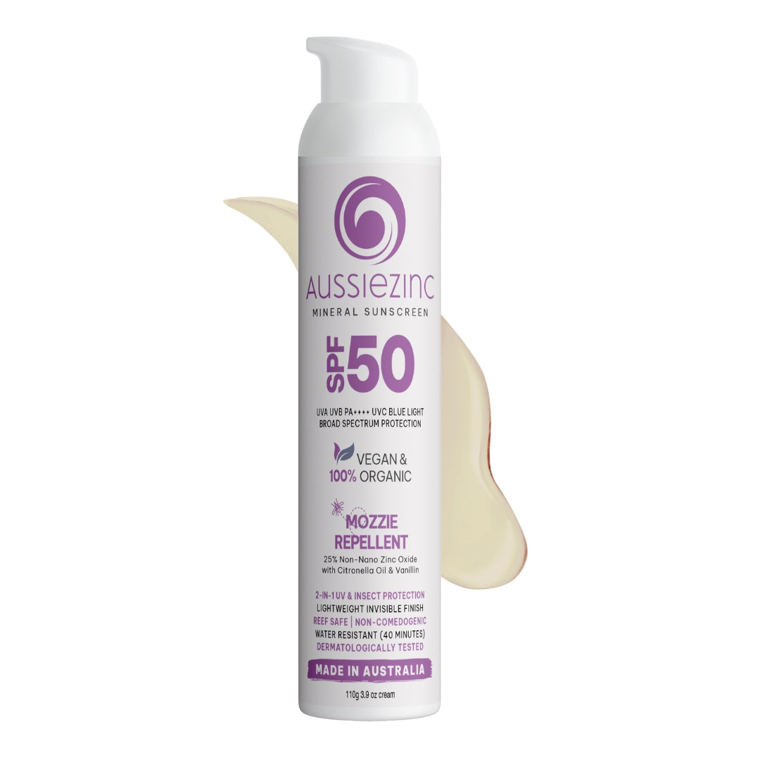 2-in-1 Mozzie Repellent SPF50+ Organic Mineral Zinc Sunscreen - AussieZinc Mineral Sunscreen